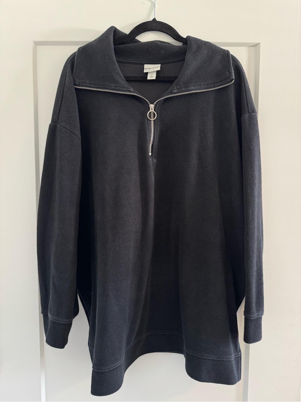 Ava & Viv Black Half-Zip Knit Pullover Sweater